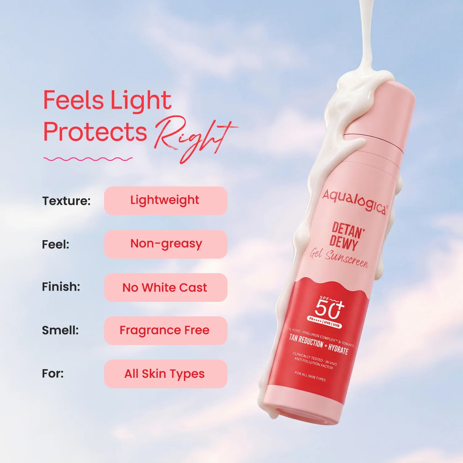 Detan+ Dewy Sunscreen In-Vivo Tested SPF 50+ PA++++ with Cherry Tomato & HA - 50 g - Image 10