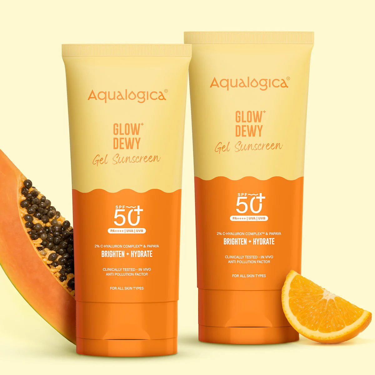 Offer : Glow+Dewy Gel Sunscreen In-Vivo Tested SPF 50+ PA++++ with Papaya & Vitamin C - 80g (Pack of 2)