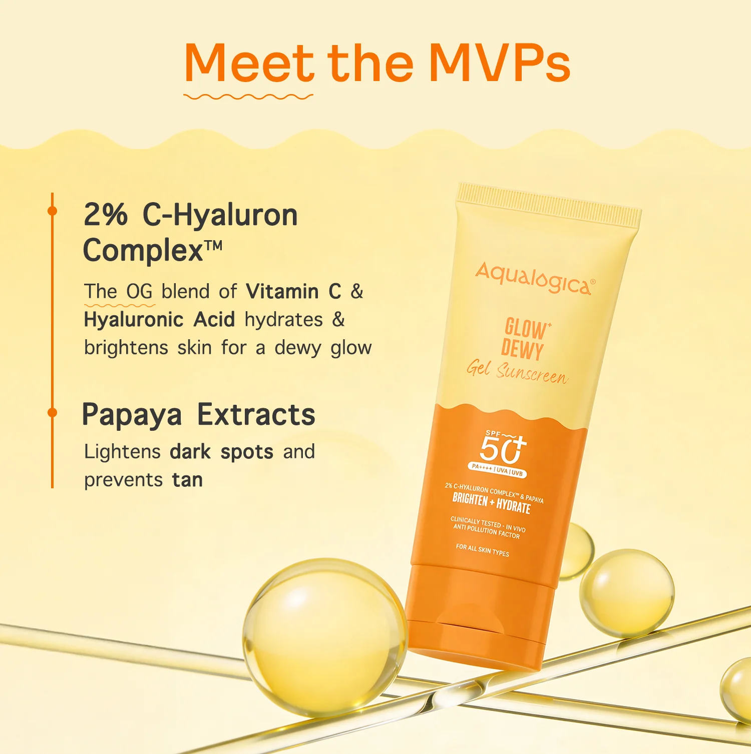 Offer : Glow+Dewy Gel Sunscreen In-Vivo Tested SPF 50+ PA++++ with Papaya & Vitamin C - 80g (Pack of 2) - Image 6