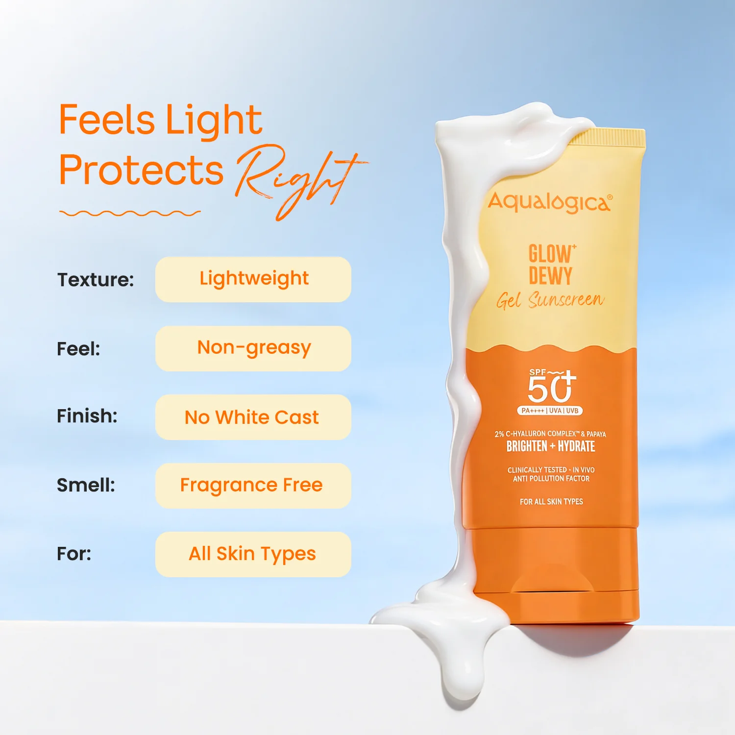 Offer : Glow+Dewy Gel Sunscreen In-Vivo Tested SPF 50+ PA++++ with Papaya & Vitamin C - 80g (Pack of 2) - Image 7