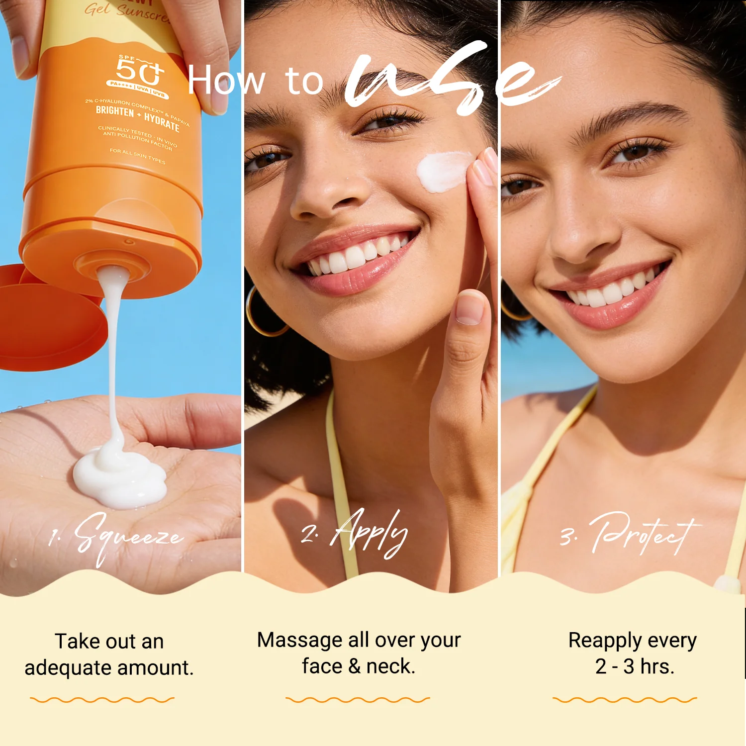 Offer : Glow+Dewy Gel Sunscreen In-Vivo Tested SPF 50+ PA++++ with Papaya & Vitamin C - 80g (Pack of 2) - Image 8